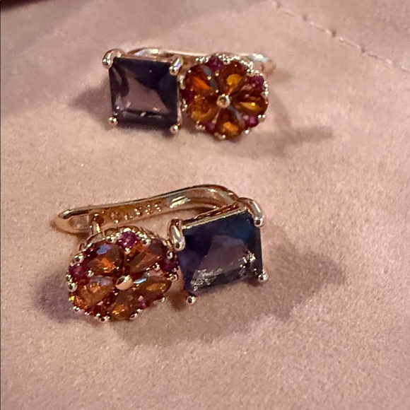 Swarovski Jewelry - Swarovski Elements Gold Plated Purple and Pink Crystal Earrings